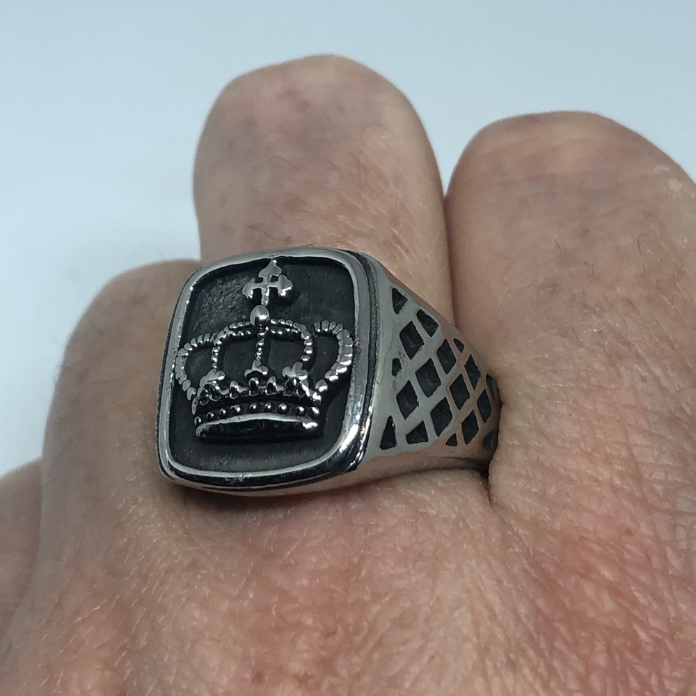 Vintage Stainless Steel Crown Ring - Mens'